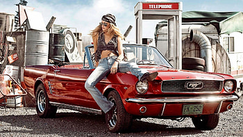 Ford Mustang Convertible, Girls and Muscle Cars HD wallpaper