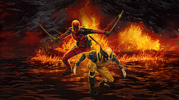 Deadpool And Wolverine In Action, deadpool-and-wolverine, deadpool-3, wolverine, deadpool, superheroes, artwork, digital-art HD wallpaper
