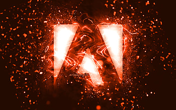 Adobe orange logo, , orange neon lights, creative, orange abstract background, Adobe logo, brands, Adobe HD wallpaper