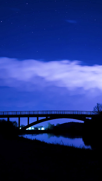 Blue Silhoutte Bridge, bridge, silhoutte, blue, nature HD phone wallpaper