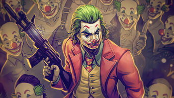 Joker With Gotham Clowns, joker, superheroes, artwork, artist HD wallpaper
