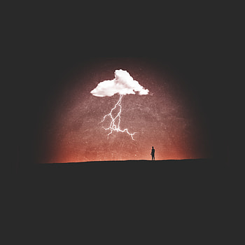 Cloud, lightning, man, silhouette, art HD phone wallpaper