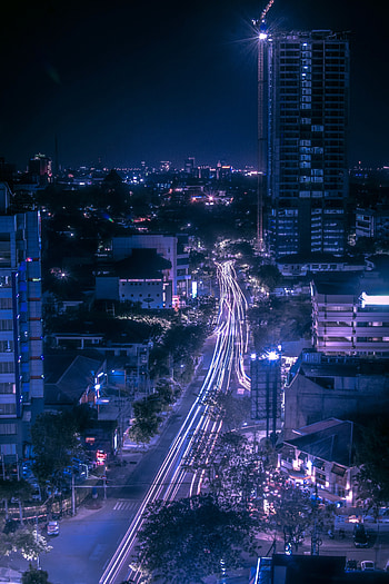 Cities, Lights, View From Above, Road, Movement, Traffic, Night City HD phone wallpaper