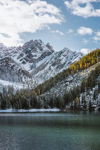 Nature, Sky, Mountains, Sea, Snow, Rocks, Snow Covered, Snowbound HD phone wallpaper