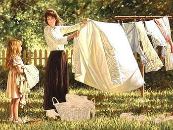 mother and child, backyard, mother, hanging, child, laundry HD wallpaper