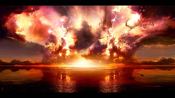 Landscape, Fantasy, Sunset, Stars, Lakes HD wallpaper