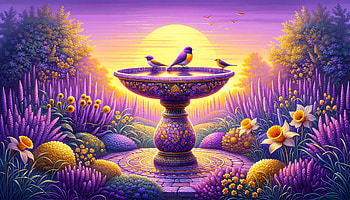 Enchanting Twilight Bird Bath, bird bath, garden, fountain, flower HD wallpaper