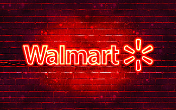 Walmart red logo, , red brickwall, Walmart logo, brands, Walmart neon logo, Walmart HD wallpaper