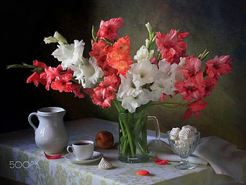Gladiolus, Cup, Still life, Jug, Icecream HD wallpaper