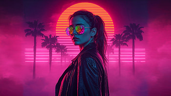Synthwave Girl In Neon Paradise, synthwave, girl, neon, retro, artist, artwork, art, digital-art, ai, deviantart HD wallpaper