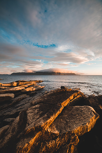 Nature, Stones, Sea, Clouds, Rocks, Horizon, Fog HD phone wallpaper