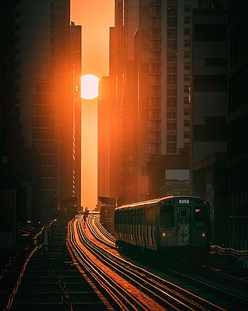 Sunset, Sun, Building, Miscellanea, Miscellaneous, Railway, Train HD phone wallpaper