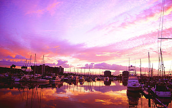Cities, Sunset, Sky, Sea, Yachts, Pier HD wallpaper