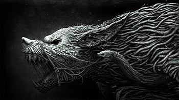 Preview wolf, teeth, drawing, aggression, black, white HD wallpaper