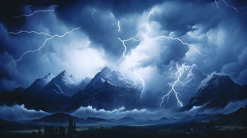 Thunderous weather, thunderstorm, lightning, Weather, AI Art, mountain, nature HD wallpaper