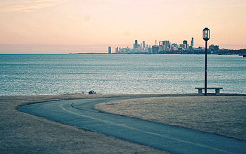 Cities, Water, City, Building, Horizon, Road, Skyscrapers, Bench, Basin HD wallpaper