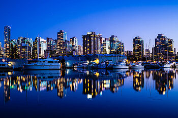 Vancouver city lights, Nighttime riverscape, Urban beauty, Canadian charm HD wallpaper