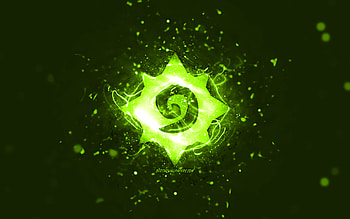 Hearthstone lime logo, , lime neon lights, creative, lime abstract background, Hearthstone logo, online games, Hearthstone HD wallpaper
