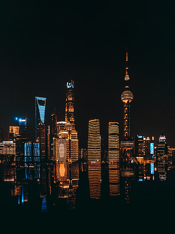 Architecture, Building, Reflection, Dark, Night City HD phone wallpaper