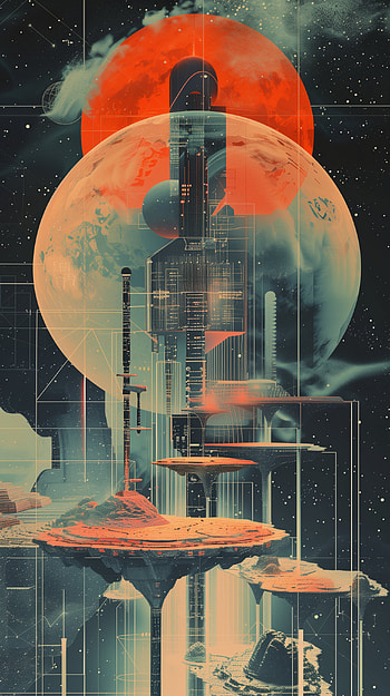 Retro-Futuristic Space City HD phone wallpaper