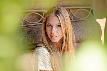 Beautiful Anjelica, model, blue eyes, blonde, portrait HD wallpaper