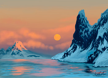 Landscape, Sunset, Art, Mountains, Lake HD wallpaper