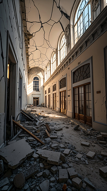 Earthquake Aftermath: A Striking , abandoned, interior HD phone wallpaper