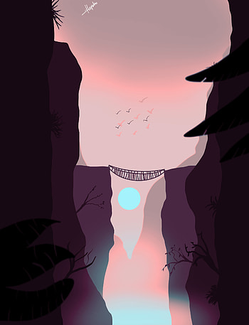 Between the mountains, landscape, digital art HD phone wallpaper