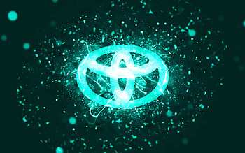 Toyota turquoise logo, , turquoise neon lights, creative, turquoise abstract background, Toyota logo, cars brands, Toyota HD wallpaper