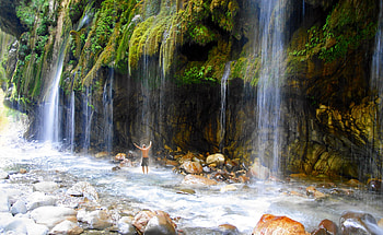 Nature, Stones, Rocks, Waterfall, Guy, Back, Greece HD wallpaper