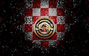 Al-Arabi SC, glitter logo, QSL, red white checkered background, soccer, qatari football club, Al-Arabi SC logo, mosaic art, football, Al-Arabi FC HD wallpaper