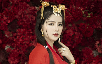 China Girl, China, girl, gold, red HD wallpaper