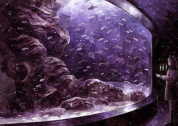 Aquarium, sweet, fishes, art, girl, beauty, anime girl, anime, pretty, water, lovely HD wallpaper