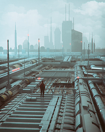 Art, City, Building, Fog, Human, Person HD phone wallpaper