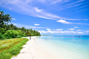 Explore the stunning tropical beaches of Laamu Atoll, Maldives, perfect for a relaxing vacation. HD wallpaper