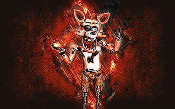 Foxy, Triple A Fazbear, orange stone background, grunge art, Foxy character, Triple A Fazbear characters HD wallpaper