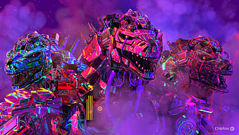 Chiptos X Zilla Trio Robot Ultra Mechs - Holographic NFT Background Glassy, robot dinosaur, artistic, mechanic HD wallpaper