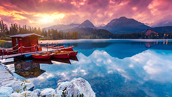 Nature lake mountain, Scenic beauty, Majestic scenery, Tranquil landscapes HD wallpaper
