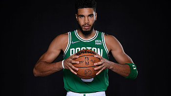 Jason Tatum With Basketball Is Wearing Green Sports Dress Standing In Dark Background Boston Celtics Sports HD wallpaper