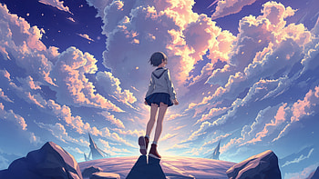 Anime Girl Alone With The Sky, anime, sky, clouds, art, digital-art, artwork, ai, artist, deviantart HD wallpaper