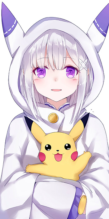 Pikachu & Emilia Unite: Anime Crossover Delight, Pokemon, Re:Zero - Starting Life in Another World, Pikachu, Emilia (Re:ZERO), Anime, crossover HD phone wallpaper