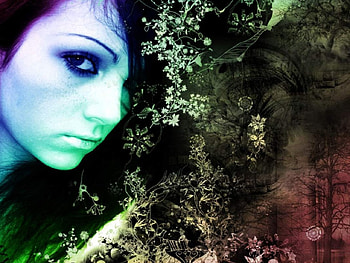 Believe, trees, flowers, green, woman HD wallpaper