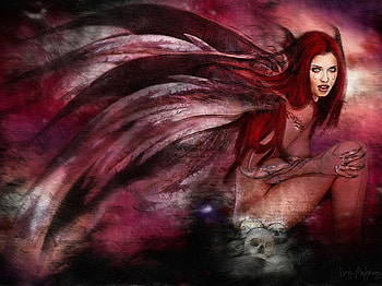 The Night Visitor, artwork, wings, abstract, fantasy, tattoo, succubus, talons, skulls HD wallpaper