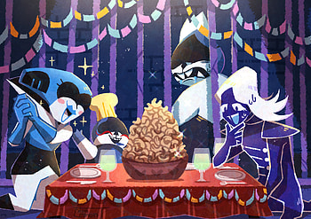 Deltarune Royal Gathering: Rouxls Kaard, Queen, King & Lancer in Ultra, Queen (deltarune), King (Deltarune), Lancer (deltarune), video game, deltarune HD wallpaper