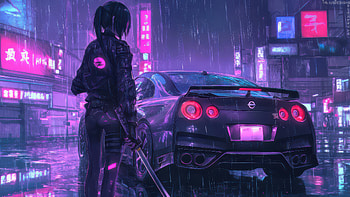 Cyber Samurai With Nissan Gtr, anime, girl, samurai, artist, art, artwork, digital-art, ai, nissan-gtr, deviantart HD wallpaper