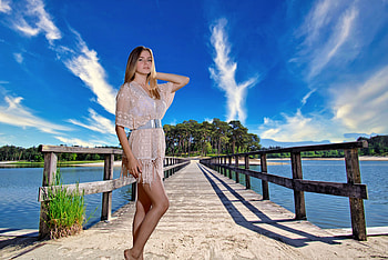 Dakota Pink, bridge, bikini, model, blonde HD wallpaper