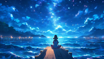 NIGHT MEDITATION, Anime, anime girl, landscape, sea, anime landscape HD wallpaper