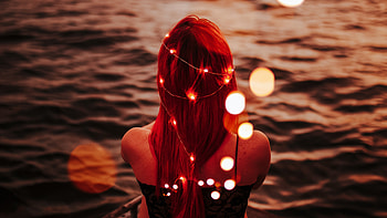 Redhead Women City Lights Horizon Sitting On Pier, redhead, pier, lights, graphy HD wallpaper