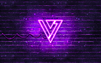 Seventeen violet logo, , K-pop, music stars, violet brickwall, Seventeen logo, brands, K-Pop Boy Band, Seventeen neon logo, Seventeen HD wallpaper