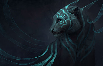 Illusive, blue, black, tiger, fantasy, art, jademere, luminos HD wallpaper